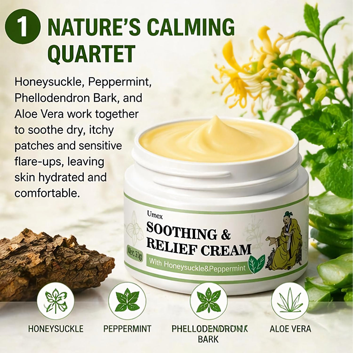 维他Herb Life优质绿蜂蜡和薄荷舒缓面霜，30克天然植物护肤产品，适合缓解肌肤不适
